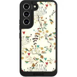 Nivocase Handyhülle für Samsung Galaxy S22 Hülle NIVOpure Case Schwarz Blumen Retro Vogel (Samsung Galaxy S22), Smartphone Hülle, Schwarz