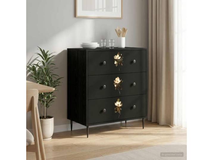 KGHFDVB Kommode Bremen Magnolienmuster 66 x 36,5 x 76 cm Holzwerkstoff 3 Schubladen, Schlafzimmer & Wohnzimmer, erhöhte Füße, matte Stahlgriffe, dekoratives Design