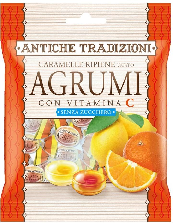 PERFETTI VAN MELLE ITALIA Srl Antiche Tradizioni Agrumi Caramelle Ripiene con Vitamina C e Succo di Frutta, 60 g