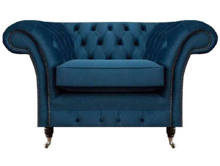 Xlmoebel Chesterfield-Sessel Blauer Chesterfield Textilsessel Stoffmöbel Luxus Einsitzer (Sessel), Made in Europa