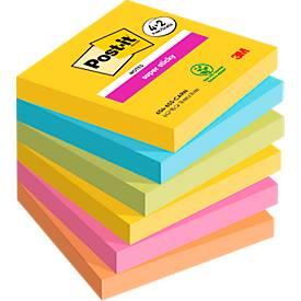 Post-it Super Sticky Haftnotizen Carnival 76 x 76 mm, doppelt starke Haftung, repositionierbar & rückstandsfrei ablösbar, PEFC, Vorteilspack 4+2 Blöcke