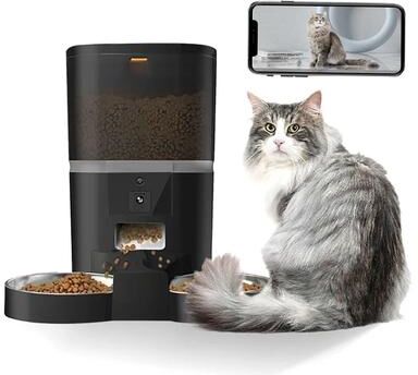 Inspired Finds SmartVision 4L Automatic Pet Feeder With HD Camera For Cats & Dogs Remote Feeding System double Meal Black