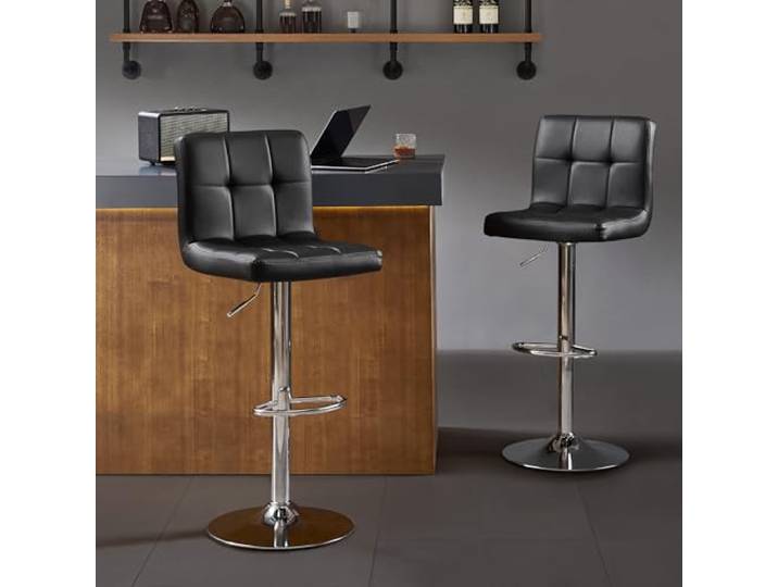 Nestvatto Barhocker 2er Set, gepolsterter quadratischer Drehbarhocker mit Rückenlehne, höhenverstellbarer Tresenhocker für Kücheninsel, Esszimmer, Schwarz