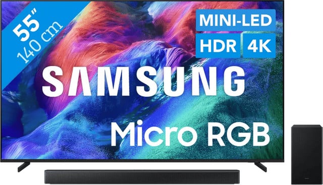 Samsung Micro RGB 55 inch R85H (2026) met Samsung HW-B66CF (2025) Soundbar