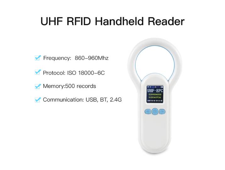 Lecteur de détermination UHF portable, 2.4G, sortie USB BT, RFID UHF, EAU d'étiquettes, prend en charge Android, Windows