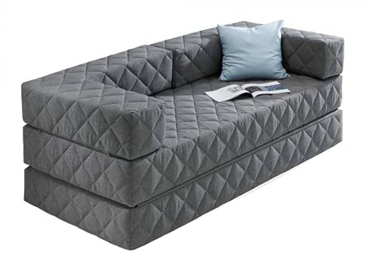 Traumnacht Schlafsofa und Gästesofa mit Schlaffunktion 175x80x65 cm – Grau mit 2 Spitzkissen, Abnehmbarer Bezug, für Kinder und Erwachsene
