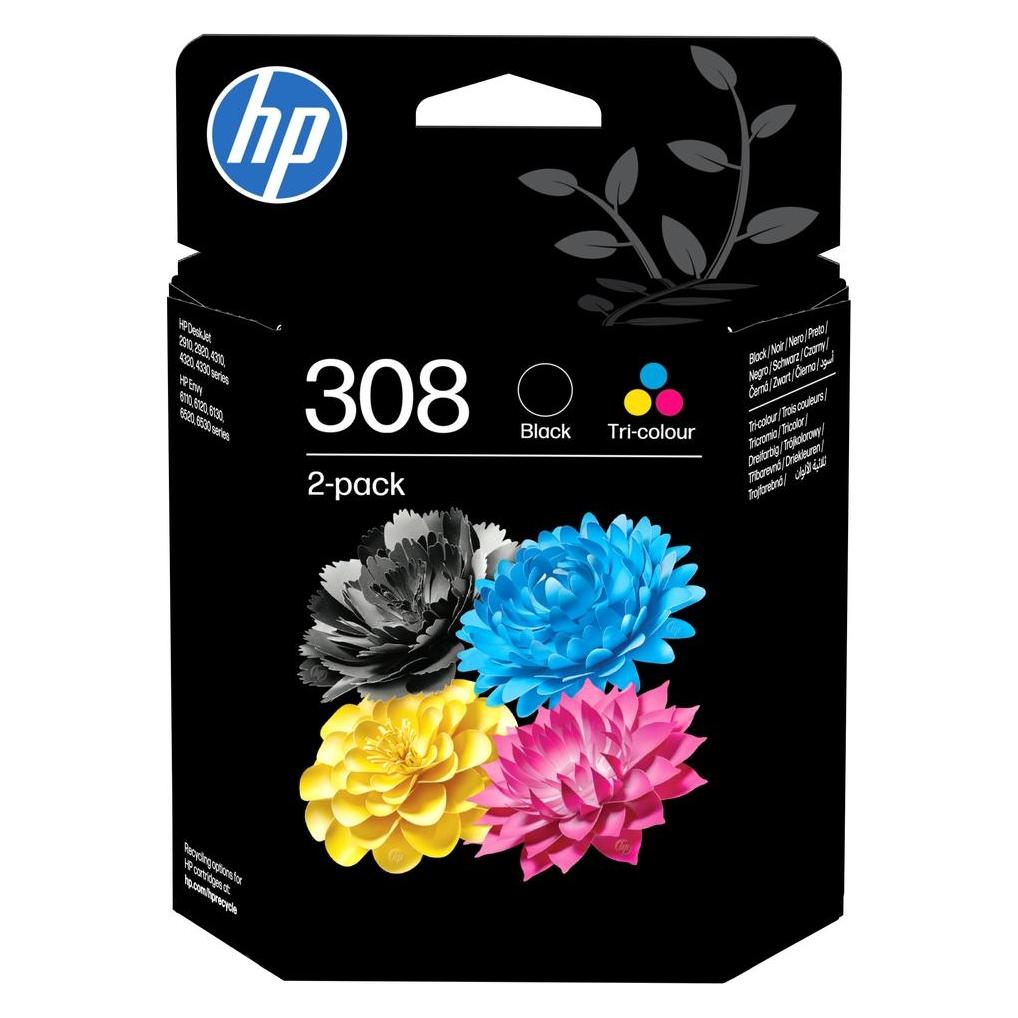 HP Hewlett-Packard 308 Black/Tri-Color Original Ink Cart, 308 (6L6S6UE#30A)