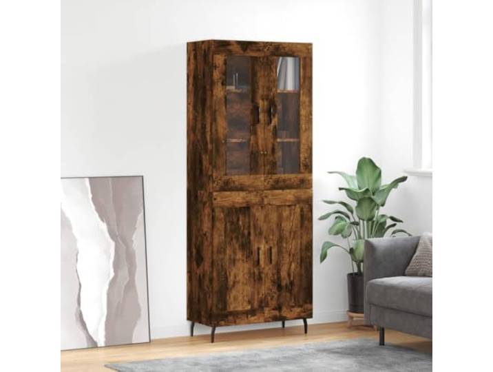 Elegantes Highboard Räuchereiche mit Wandhalterung - Stilvolles Highboard mit viel Stauraum - aus Holzwerkstoff mit Metallfüßen und Türen zur Aufbewahrung fürs Wohnzimmer