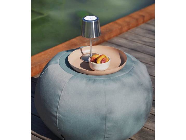 mokebo Pouf Der Kugelige (für drinnen & draußen), Made in Germany, Outdoor Sitzhocker, Fußhocker eckig in Himmelblau
