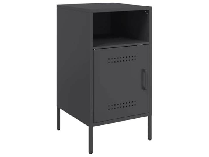 fsahslih Nachttisch Schwarz 36x39x68 cm Metall Schrank Industrie-Stil Kompakter Nachtschrank aus kaltgewalztem Stahl für Schlafzimmer und Wohnzimmer, mit verstellbaren Füßen und Türfach.