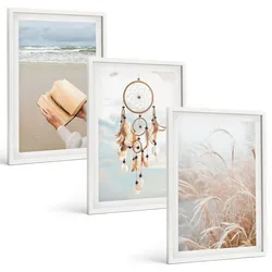 BILDER SET 3er Set - 40x60 cm Weißer Rahmen - Friedliche sommerliche Boho-Landschaften