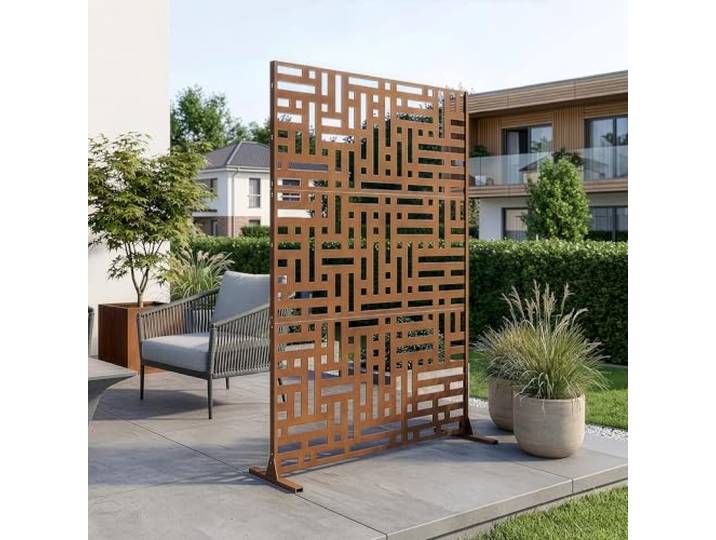 casa.pro Trennwand Bernalda Raumteiler 180 x 120 cm Balkonsichtschutz Outdoor Indoor Raumtrenner Terrasse Garten Stahl Paravent freistehend Edelrost