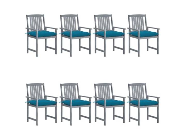 KUTYWEXFM Gartenstühle 8er Set mit Kissen Akazienholz Grau Robuste Sitzgruppe für Terrasse und Balkon, inklusive hellblauer Polster mit praktischen Bändern für sicheren Halt.