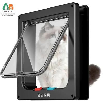 Uplifted Finds ATUBAN High Reliability 4 Way Locking Large Cat Door black 28 X 25 X 5.3 Cm