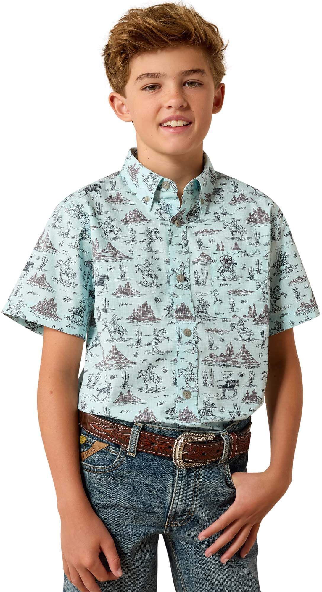 Kid's Pratt Shirt in Blue Glow, Size: Medium by Ariat