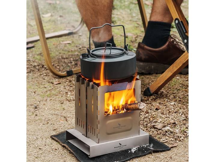 Boundless Voyage-Poêle à bois en titane, Brûleurs coupe-vent pliants, Camping en plein air, Bois de chauffage, Équipement de cuisine pour pique-nique