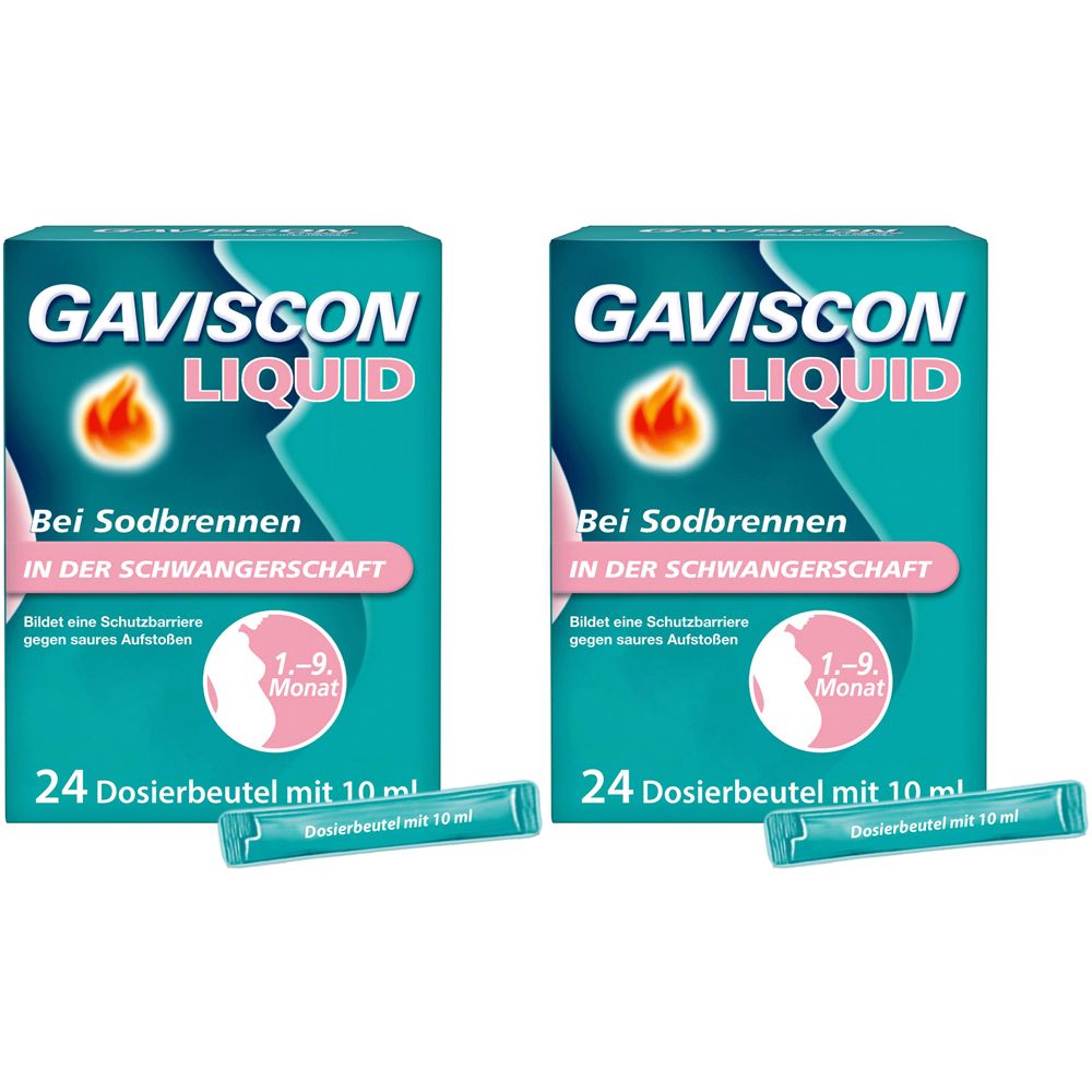2x Gaviscon Liquid 500 mg/267 mg/160 mg Susp.z.Einn. 2x24x10 ml Suspension zum Einnehmen
