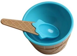 Cozy Casa Charm Cone Style Kids Ice Cream Bowl Set With Spoon Reusable Sundae Dessert Cups blue