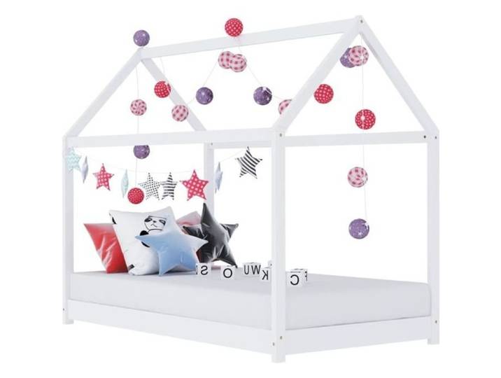 4993&TopVente® Lit Cabane bébé Economique - Cadre de lit d'enfant Blanc Bois de pin massif 70x140 cm -Professionnel