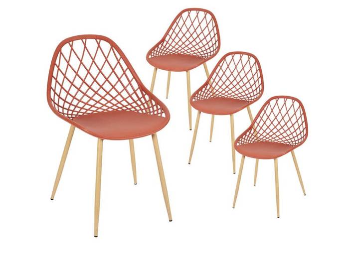 TRESSIE - Lot de 4 Chaises Terracotta Coque Arrondie