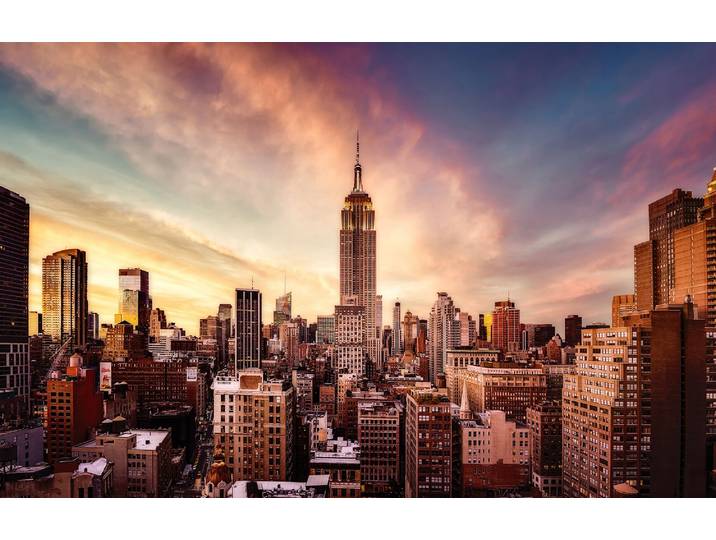 Fototapete PAPERMOON Photo-Art JAVIER DE LA, MIDTOWN SUNSET , bunt, B:5m L:2,8m, Vlies, Tapeten, Fototapete