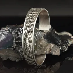 Drachensilber Armschmuck schlicht gestreift Armreif 925 Silber Ø 7,3cm - Silber
