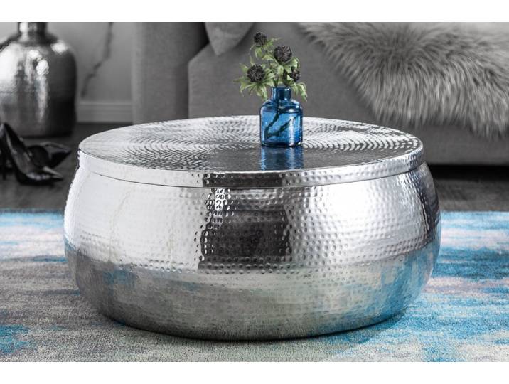 riess-ambiente Couchtisch ORIENT STORAGE Ø70cm silber (Einzelartikel, 1-St), Wohnzimmer · Metall · rund · mit Stauraum · Hammerschlag · handmade