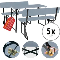 Stagecaptain BBDL-119 GY Hirschgarten Bierzeltgarnitur mit Lehne für Balkon 119 cm Grau 5x Set