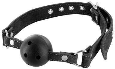 Fetish Tentation Premium Bâillon Noir Respirant Premium Ajustable en Cuir Véritable