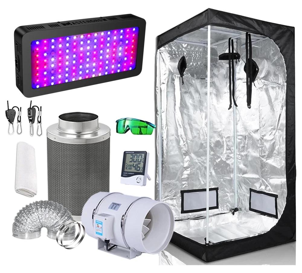 Growzelt - Komplettes LED-Anzuchtset - 120 × 120 × 200 cm - Kit B - Aluminium