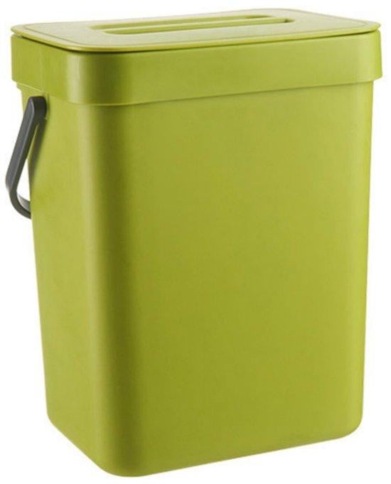 Hangende prullenbak met deksel voor keuken, badkamer of kantoor - Groen - 3 liter