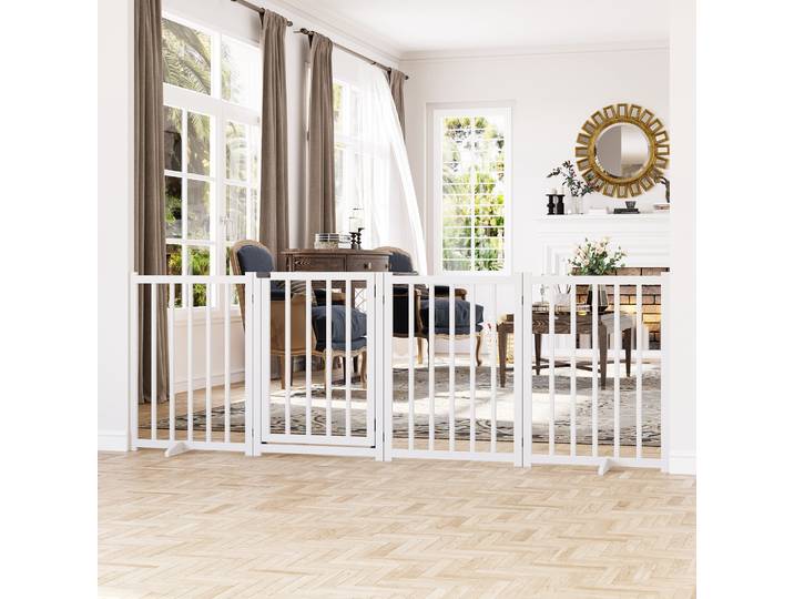 PawHut Barrière Pliable Bois Blanc avec Serrure 237,5x80cm