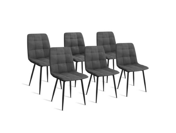 IDMarket - 6er-Set Esszimmerstühle Mila aus dunkelgrauem Samt