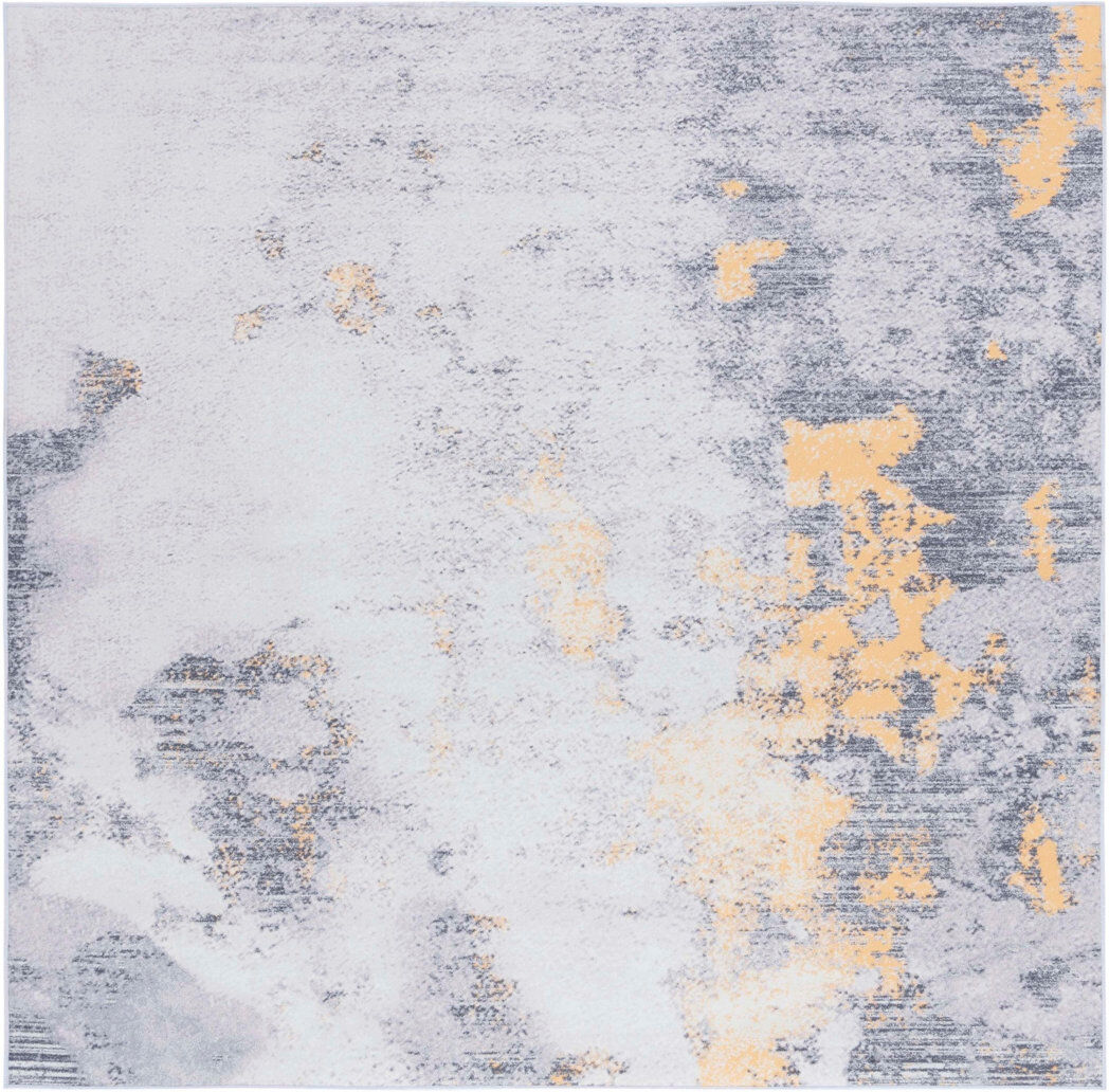 Blue Elephant Tacoma Slate Machine Washable Area Rug In Grey & Gold Gold Square 183cm