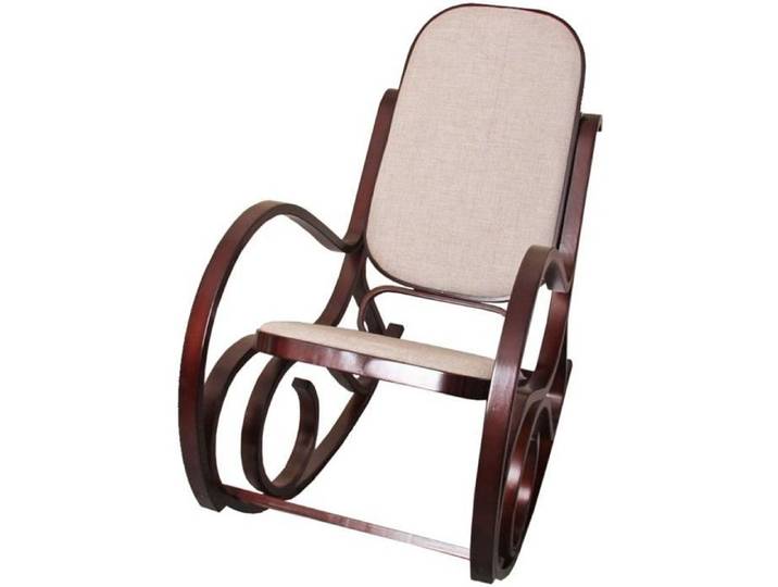 Rocking-chair fauteuil à bascule M41 ~ imitation noyer tissu beige