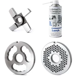 H82 Unger Fleischwolf INOX Set - Kreuzmesser + Vorschneider + Lochscheibe 4 mm + LORCH Spray