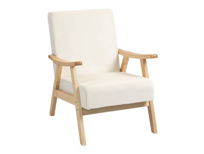 furnicato Polsterstuhl Loungesessel 65x80x83 cm Cremeweiß (1 St), S-Feder-Unterstützung Akzentstuhl mit Massivholz-Rahmen für Wohnraum