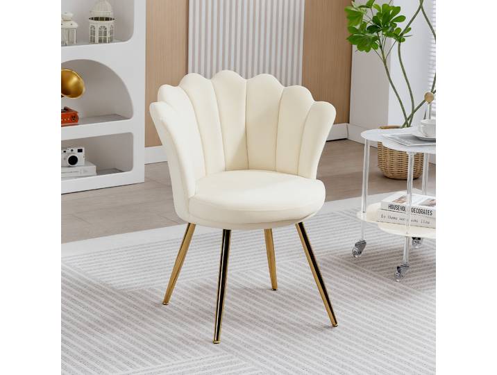 HOMCOM Fauteuil Coquillage Velours Beige Pieds Métal Doré