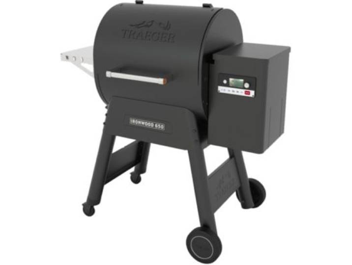 Traeger - Barbecue Pellet Ironwood 650 Noir Sur Chariot, Grille Haute 56x26.5 Cm, Grille Basse 56x48 Cm