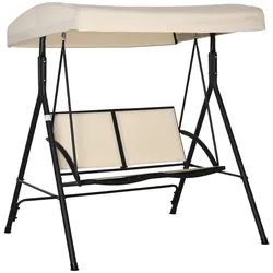 Outsunny Gartenschaukel für den Außenbereich, 2-Sitzer, verstellbares Dach und Stahlgestell, Sitze aus Textilene, 140 x 118 x 162 cm, beige