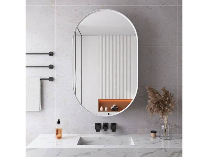 Miroir ovale - MUVOE - Armoire à pharmacie intégrée - Métal - Blanc - Design contemporain