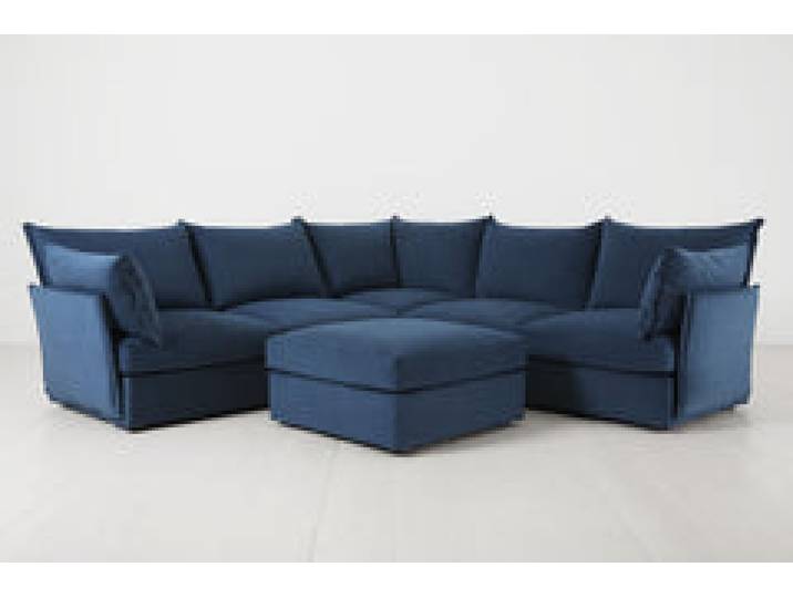 Ecksofa Model 06 mit Polsterhocker, Blaugrün