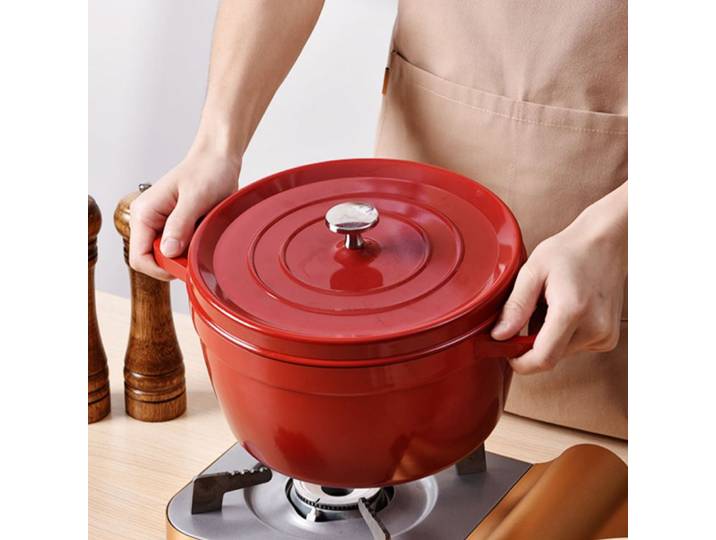 Marmite à soupe en fonte émaillée antiadhésive de 9,5 pouces avec couvercle, compatible gaz et induction, pour la cuisine domestique