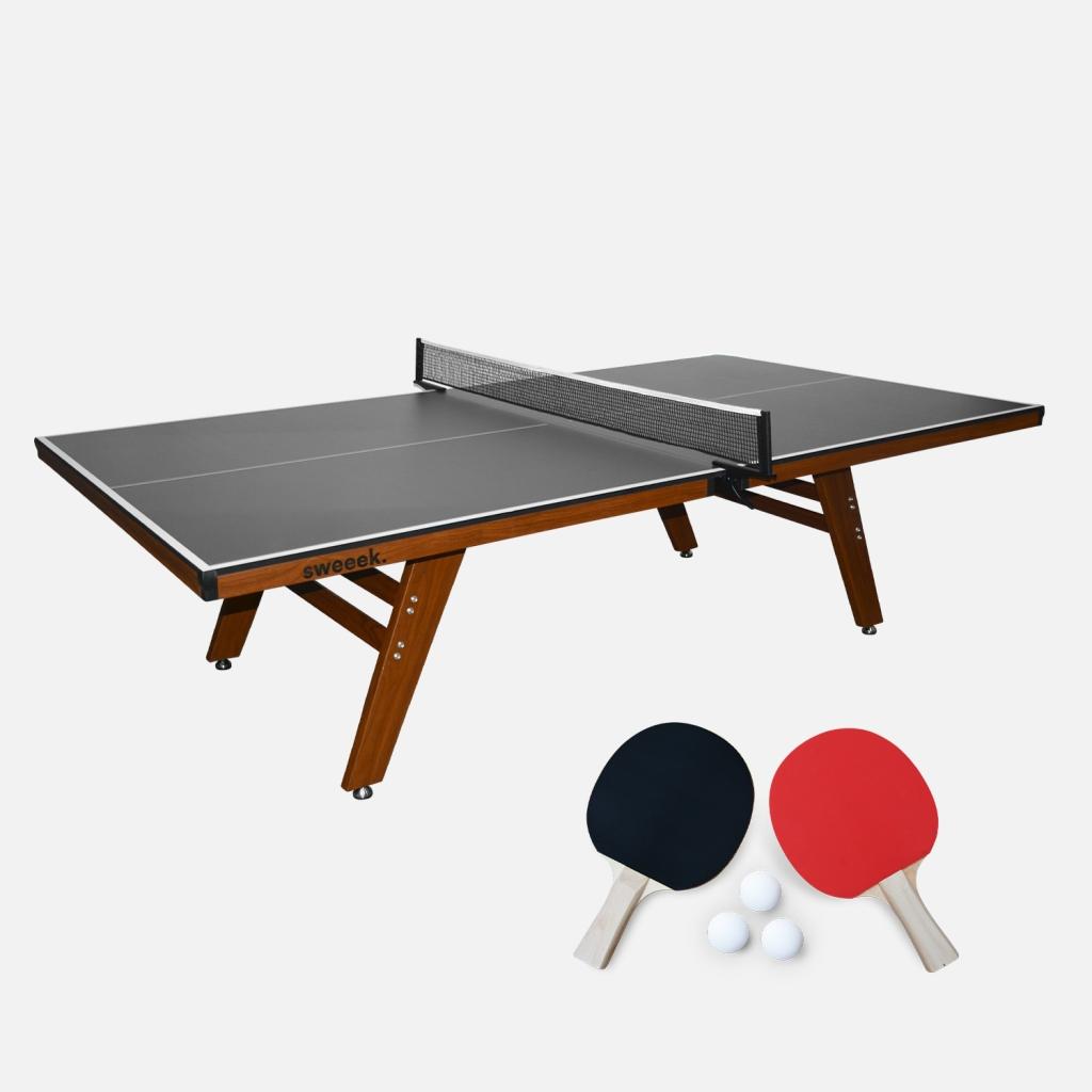 sweeek - Indoor Tischtennisplatte Premium mit 2 Schlägern und 3 Bällen - Grau