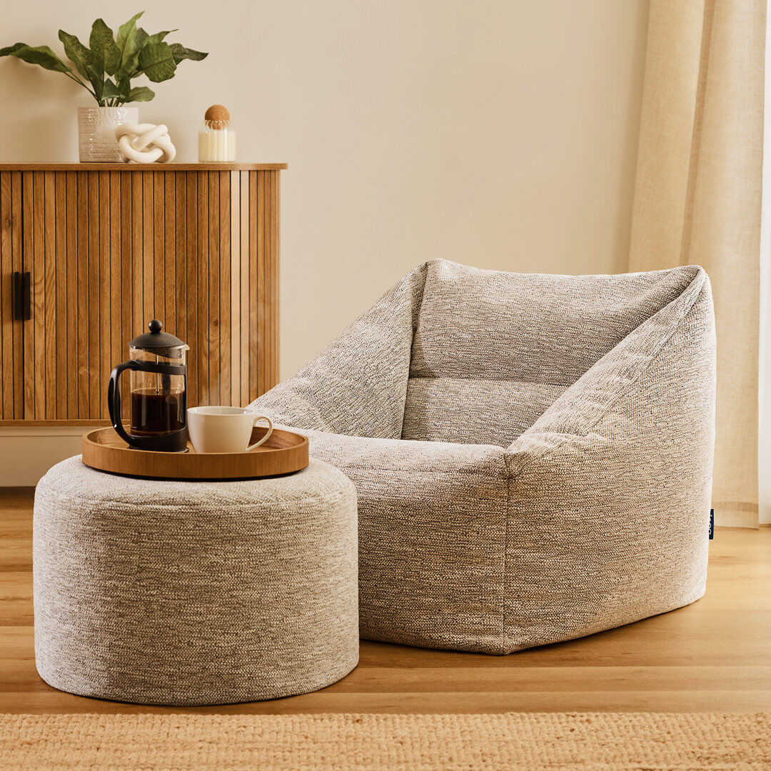 Isabelle & Max icon Natalia Woven Armchair and Round Footstool Bean Bag, Natural Beige