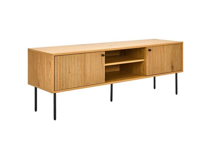 Carryhome Lowboard Line, Eiche, Schwarz, Metall, 3 Fächer, 150x50x40 cm, stehend, Beimöbel erhältlich, Wohnzimmer, Wohnwände, Lowboards, Lowboards stehend