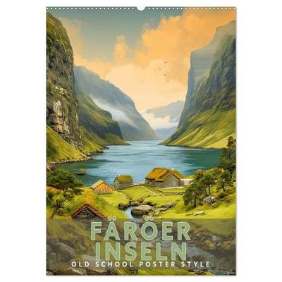 Färöer Inseln - Old School Poster Style (Wandkalender 2027 DIN A2 hoch), CALVENDO Monatskalender