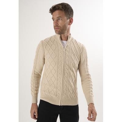 Strickjacke FELIX HARDY "Strickjacke mit durchgehendem Reißverschluss", Herren, Gr. XXL, beige, 100% Baumwolle, Strickjacken Strickjacke