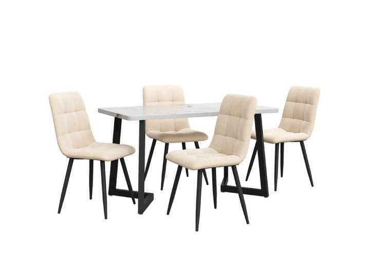 Seyakany - Ensemble table et chaises (5 pièces) design moderne - adapté aux petites familles - blanc + noir + Beige