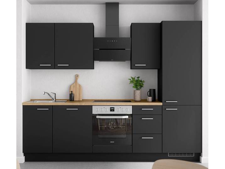 Küchenzeile High-Line Touch Variante B 270cm Ausrichtung rechts Schwarz/Schwarz/Eiche Sierra Dekor AEG